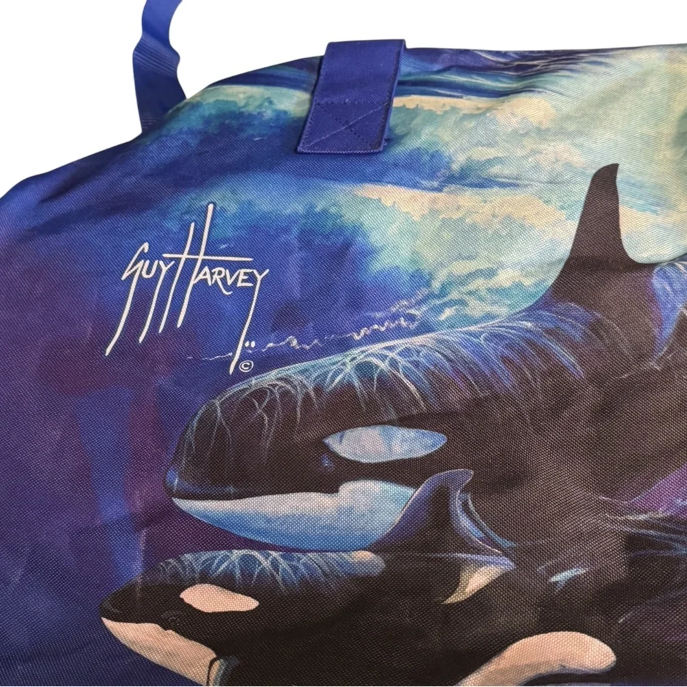 Guy Harvey Artist Whales Painting Art Blue Large Duffel Bag MINT NWT Sea World